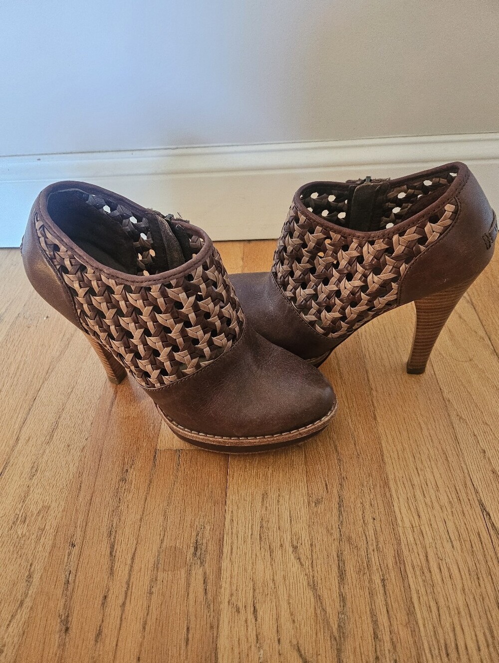 Ugg Woven Leather High-Heel Booties - Women Size 8